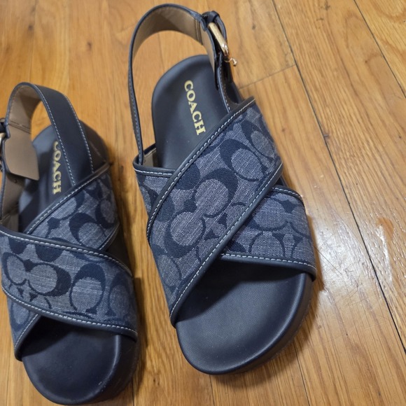 Coach Womens Adora Summer Casual  Sandals Signature Chambrey Navy Blue Size 6B - Picture 3 of 9